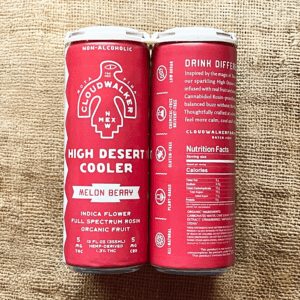 High Desert Coolers; Melon Berry, 4-pack; All Natural, Full Spectrum, No Chemicals, Real Organic Fruit, Live Rosin, Hemp-Derived, Federally Legal, Beverage, Infused Drink, Low Dose.