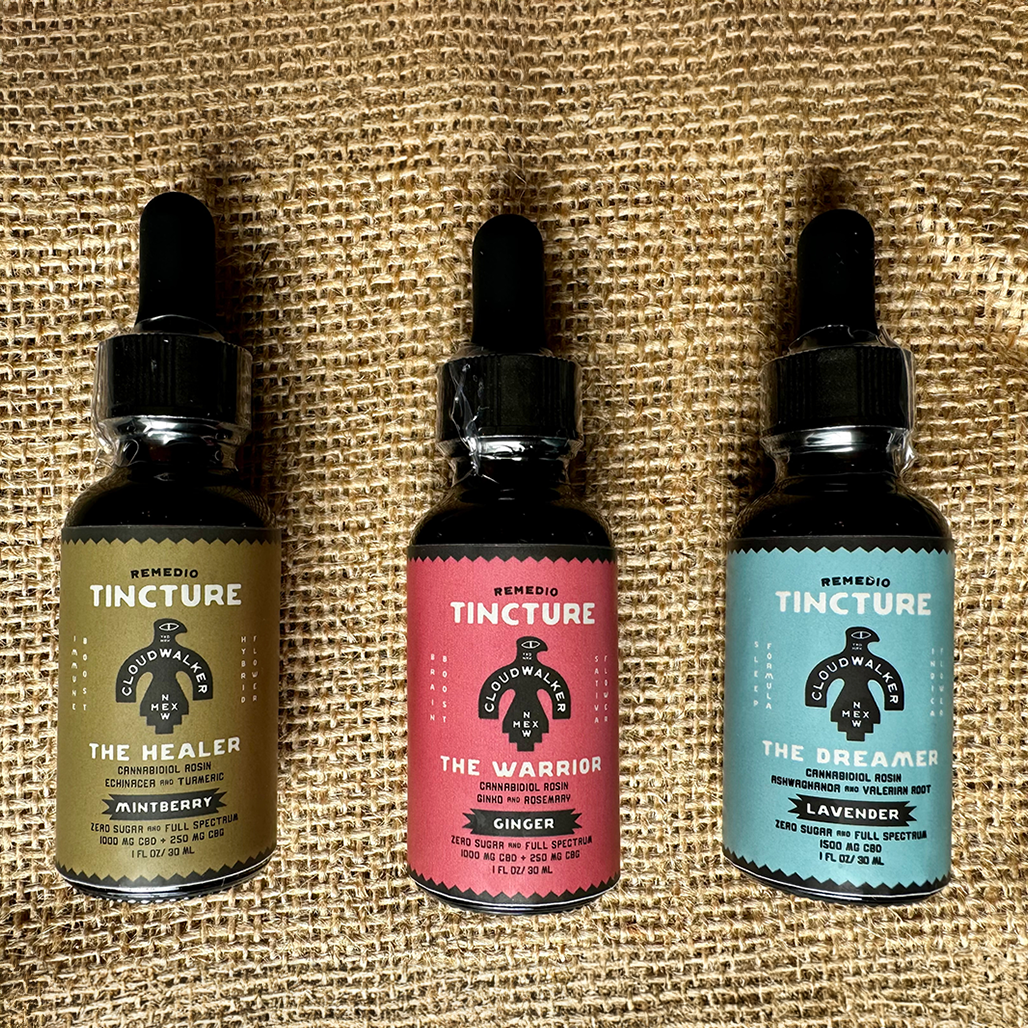 Remedio Tinctures: Full Spectrum Cannabidiol Rosin with targeted adaptogen formulas. Plant Based, All-Natural, Organic, Whole Fruit, Hemp, Federally Legal, Wellness, Gummies. The Healer: Immunity Boosting; The Warrior: Brain Boosting and Energy Focusing; The Dreamer: Sleep Enhancing and Relaxing.